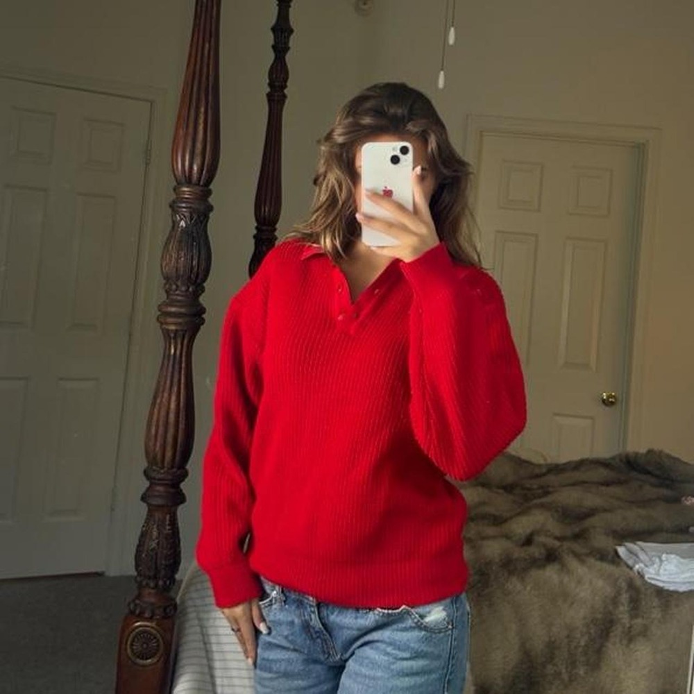 vintage red collared knit pullover sweater